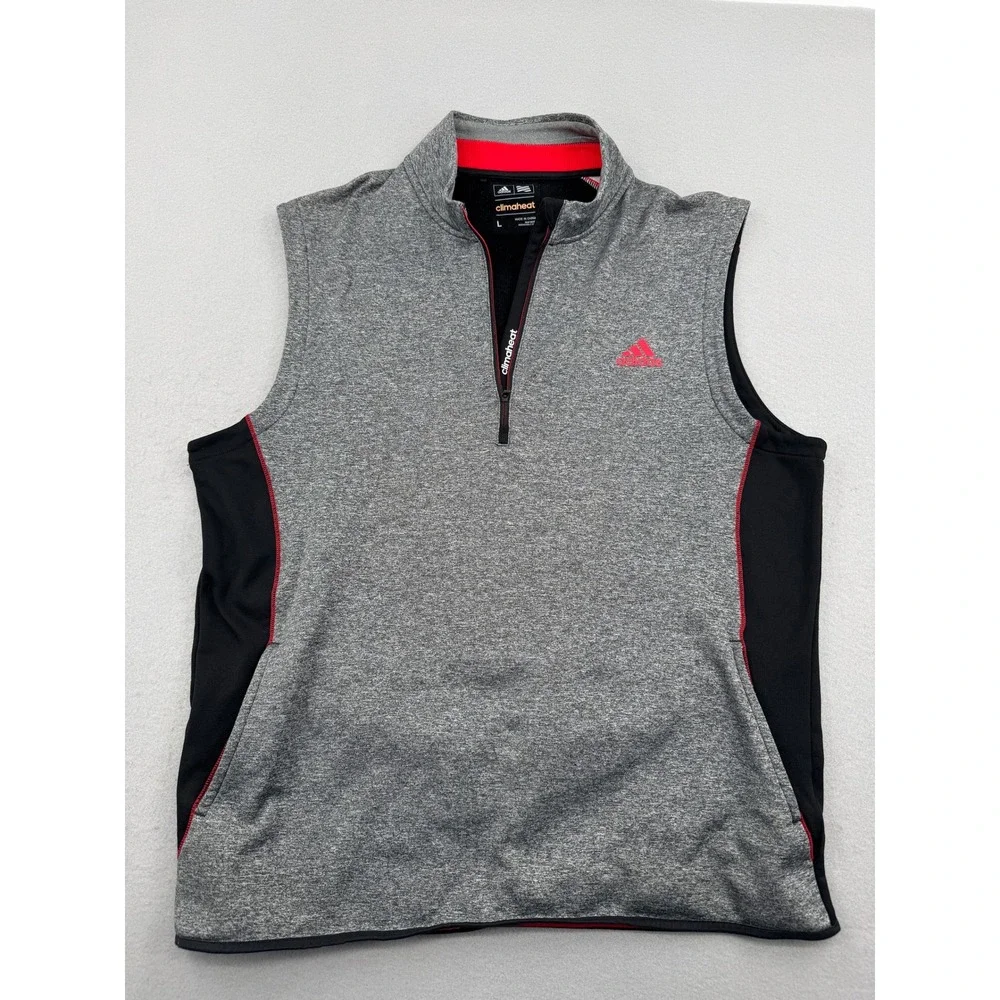 Adidas Climaheat Golf Vest Mens Large Gray/Black Quarter Zip Athletic Pullover